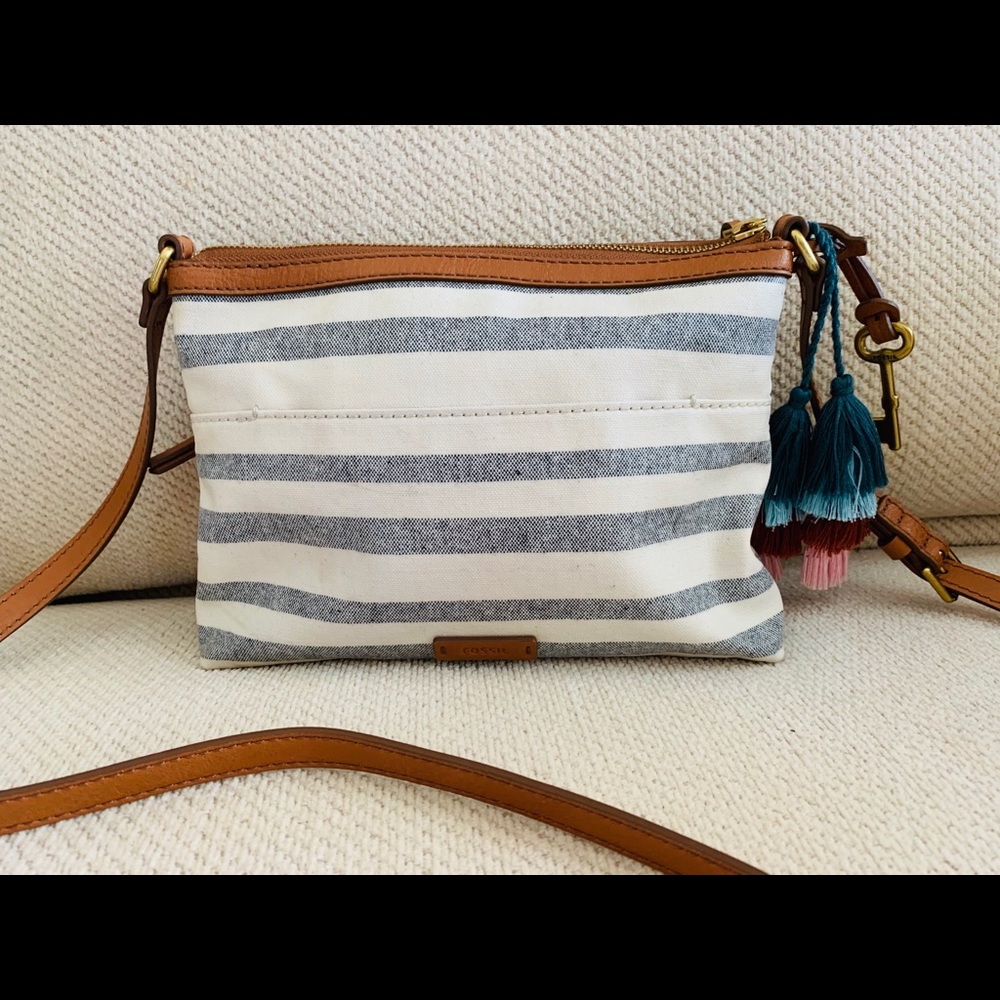 Fossil Canvas Subtle Striped Crossbody w/Tassles